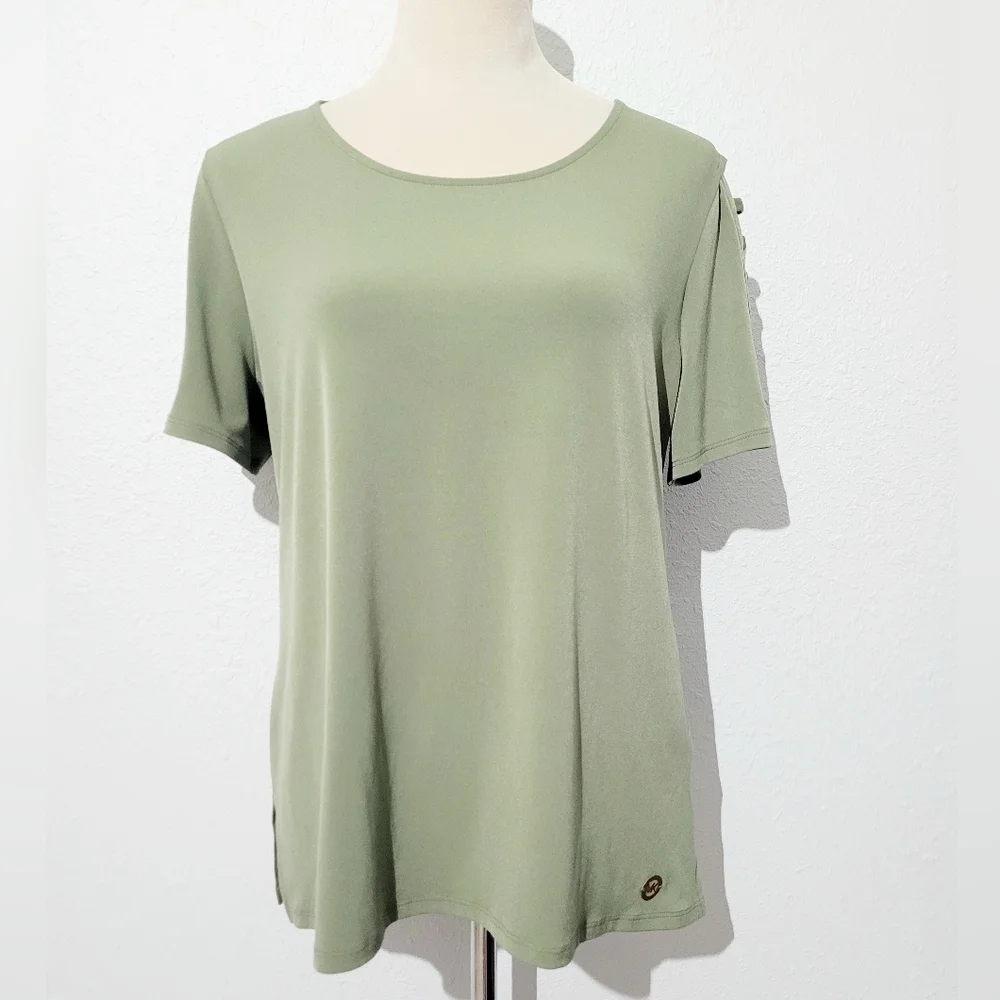 Michael Michael Kors Womens Top Size Large Olive Green Ladder-Cut Sleeve Detail - Picture 2 of 11